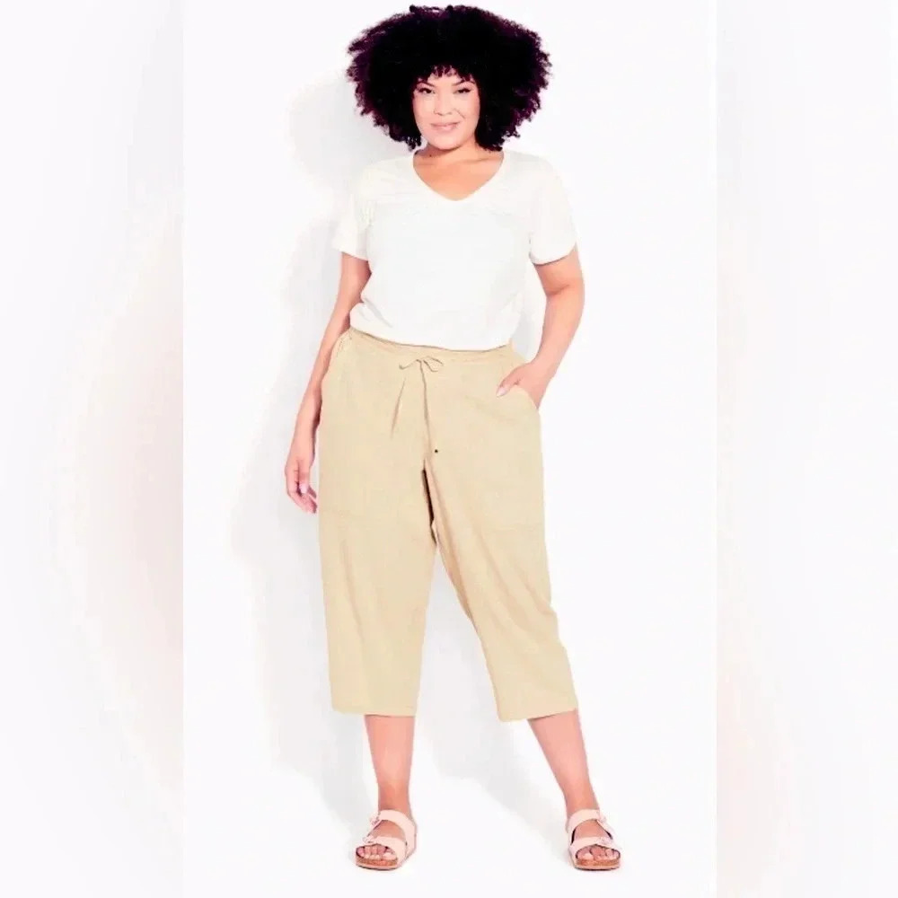 Women’s Linen Blend Cropped Trouser, Stone